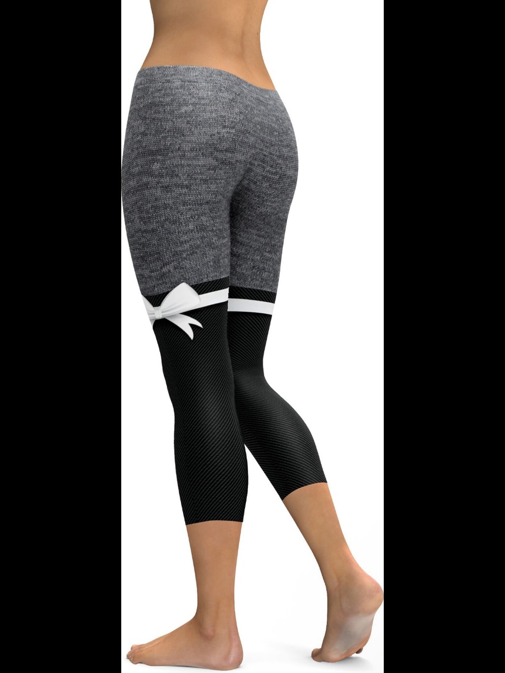 GearBunch Grey Heathered Thigh High Bow Capri Leggings Size XS